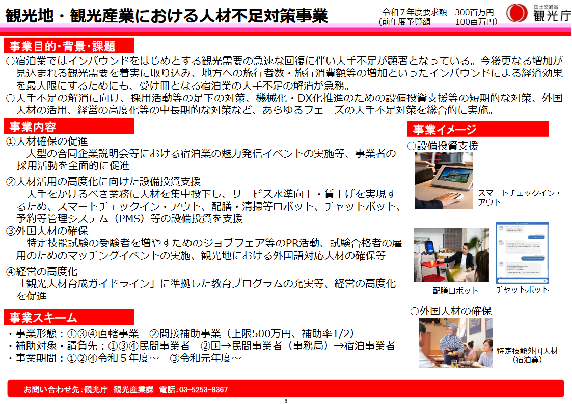 観光地・観光産業における人材不足対策事業